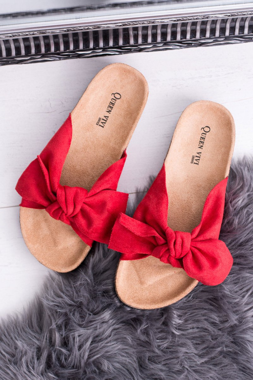 Dámske červené papuče na korku Dominica Bow