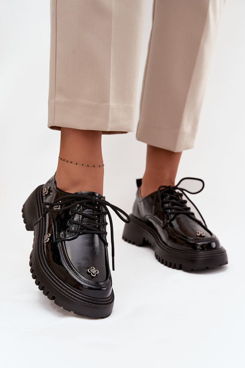 Lakované kožené dámské polobotky s přezkami Artiker 57C0333 Černé