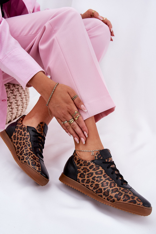 Dámske Kožené Športové Topánky S Leopardím Vzorom Laura 2935 Hnedé