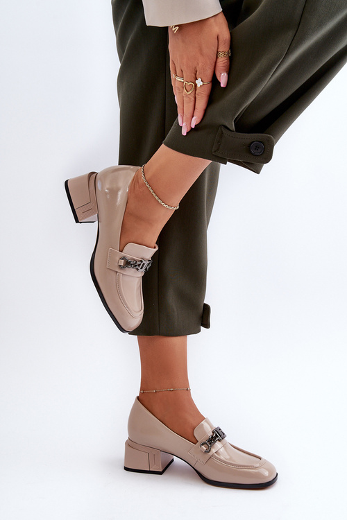 Lakované topánky na opätku béžové S.Barski MR38-960