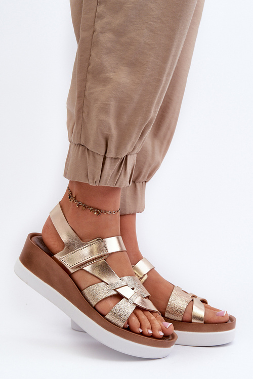 Zazoo 40397 Dámske Kožené Sandále Na Platforme Zlaté