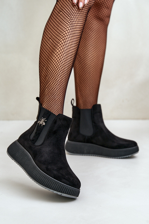 Dámske Slip-On Platformové Čižmy S Dekoráciou Eko Semiš Čierne Ciatheia