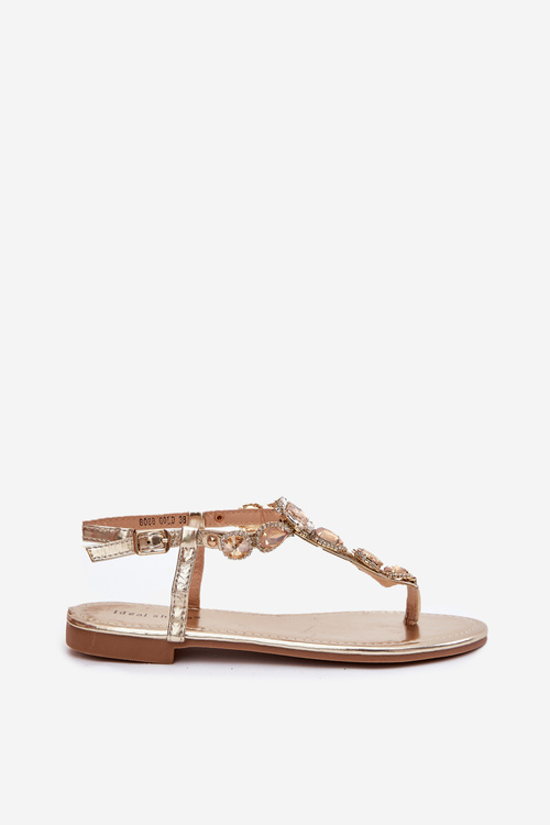 Dámske sandále na plochom podpätku s kryštálmi zlaté Fiolalia