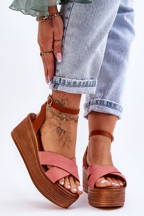 Dámské pohodlné sandály na klínu hnědo-růžové Laurie