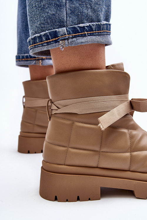 Dámske členkové topánky s prešívaním a šnurovaním khaki Bizzanti