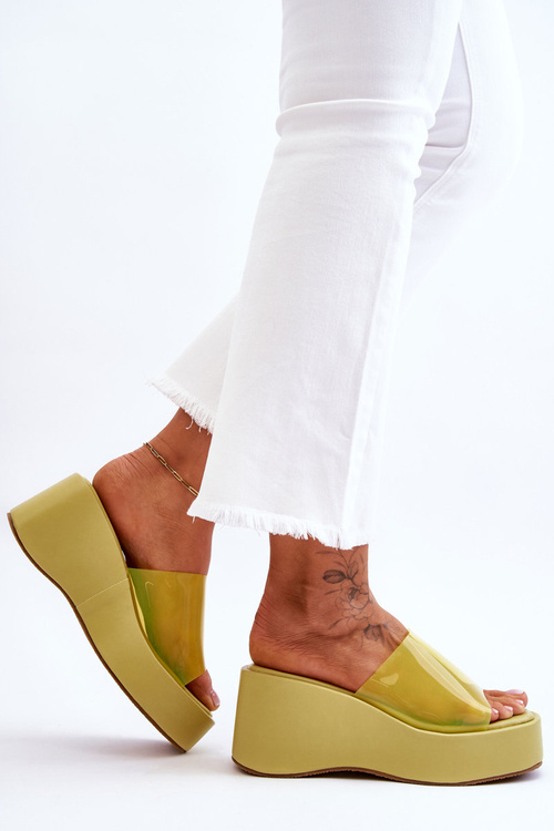 Dámské transparentní pantofle na klínku Světle zelená Eliane