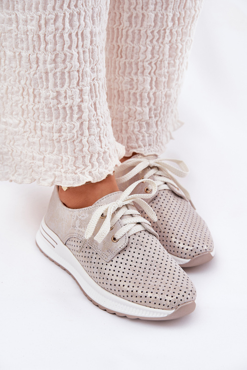 Kožené Lehká Polobotky Dámské Na Platformě Artiker 56C2113 Béžovo-Zlaté