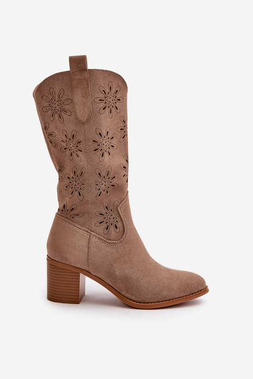 Dámské Ažurové Kozačky Do Poloviny Lýtka Z Eko Semiše Béžové Nevilos