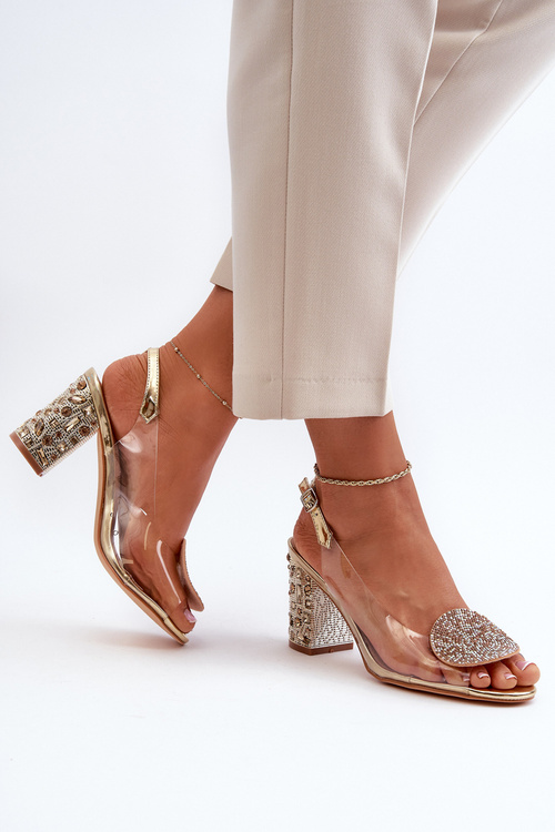 Průhledné sandály na podpatku zlaté MR38-112