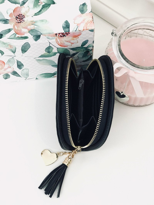 Large Women's Black Trendy Wallet Gold Zipper