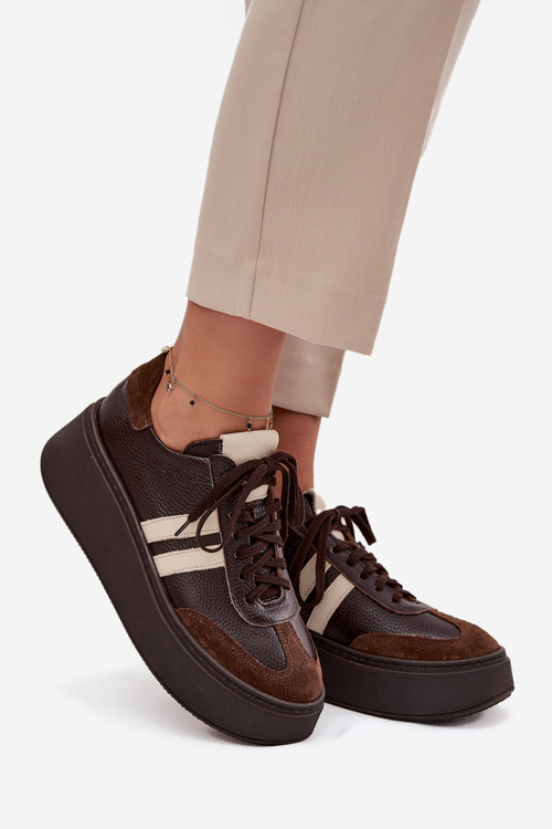 Kožené dámské tenisky na platformě Zazoo 3775 čokoládové