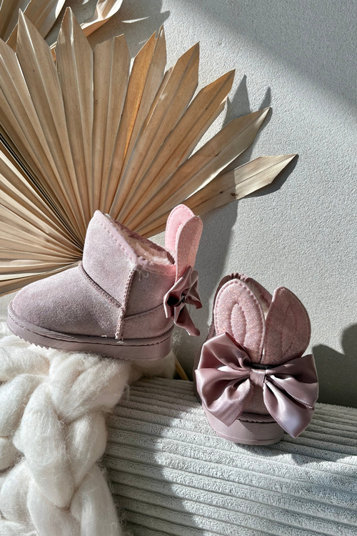 Dievčenské zateplené snehule s mašličkami Špinavá ružová Meriva