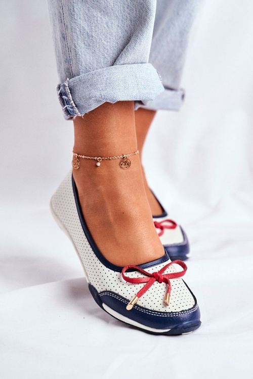 Prolamované Kožené Baleríny Bílo-Červené Erdola