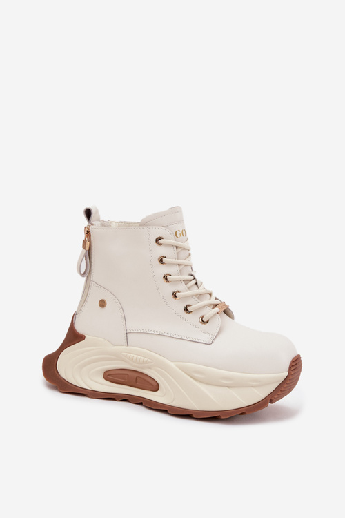 Kožené zateplené dámske členkové čižmy na platforme GOE SS2N4300 Svetlo béžová