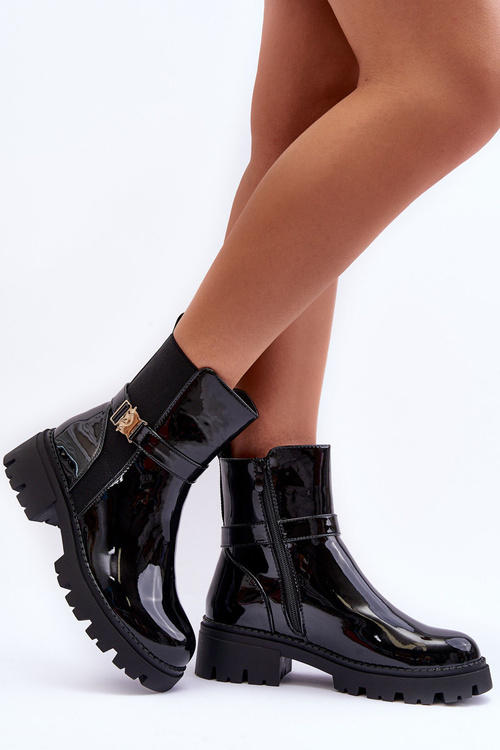 Lakované Dámské Boty na Podpatku Černé Elspetia