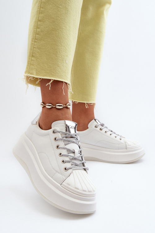 Dámské kožené tenisky na platformě GOE NN2N4033 Bílé