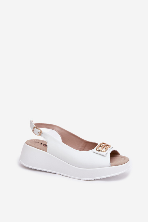 Dámské Kožené Sandály Na Klínu S Ozdobným Detalem Bílé S.Barski LR51-593