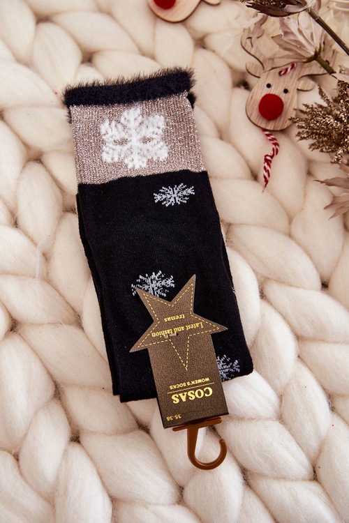 Dámské Ponožky Teplé černé se sněhovou vločkou