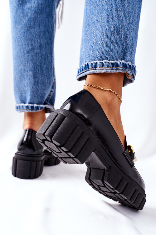 Dámské Boty Loafers Kůže Cerne Laura Messi 2339