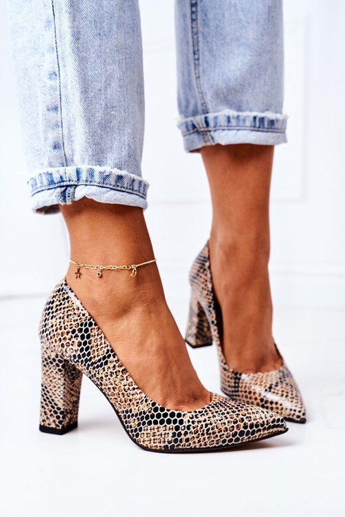 Lodičky Na Podpatku Se Zvířecím Vzorem Lewski Shoes 2453 Černé-Béžové