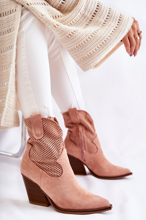 Dámske semišové topánky Openwork Pink Eleonore Cowboy topánky