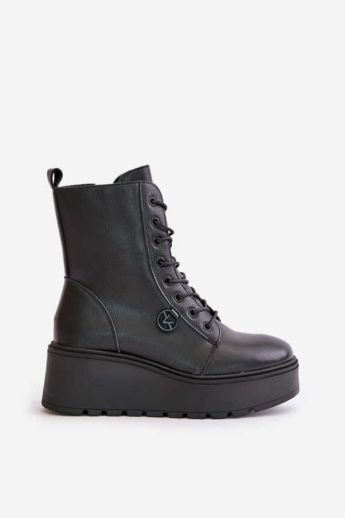 Kožené Boty Worker Zateplené Na Platformě A Klínu Vinceza 58338 Černé