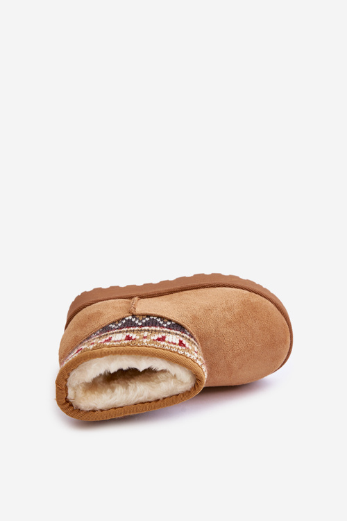 Detské Snehové Topánky Na Zips S Vzorovaným Vložkom Zateplené Kožušinou Camel Mirirae