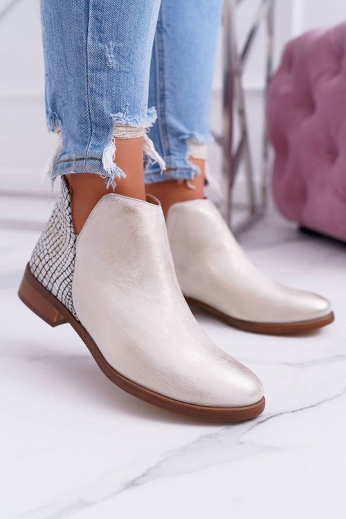 Dámské Kotníkové Ploché Boty Jarní Kožené Zlaté Madness