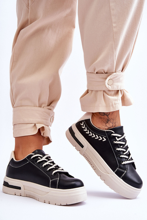 Pohodlné dámske športové topánky na platforme čierna a béžová devan