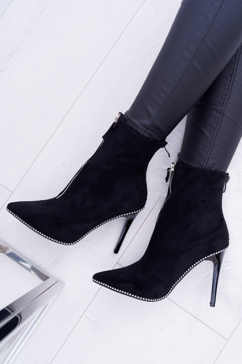 Dámské Kotníkové Boty Na Podpatku Lu Boo Dva Zipy Semišové černé Suzy