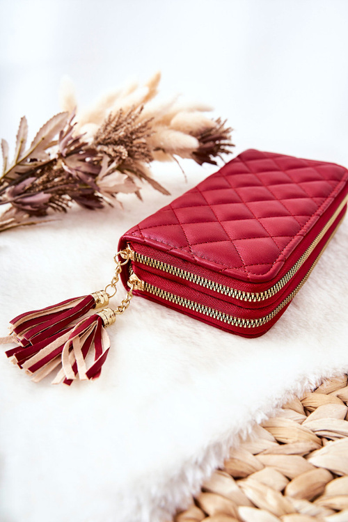 Velká Prošívaná Peněženka Se Zipy Červený