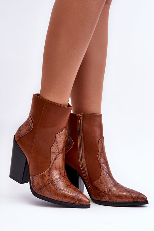 Dámske kožené kovbojské topánky hnedé fiorene topánky