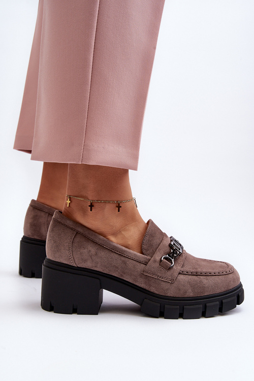 Mokasíny na masivním podpatku béžové Eriella