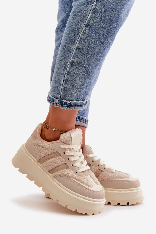 Zateplené dámske tenisky na platforme s kožušinou béžové Daivlene