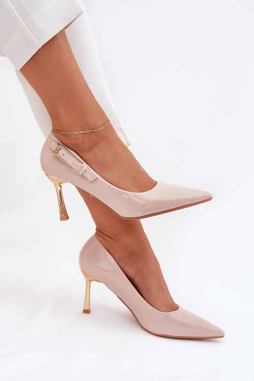 Lakované Lodičky So Zlatou Sponou Béžové Mivira