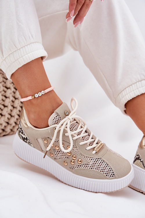 Dámske Športové Topánky S Mriežkou A Hrotmi Béžové Ogalda