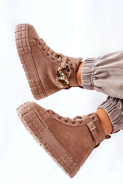 Vysoké Tenisky Na Platformě Tmavě Béžové Evenia