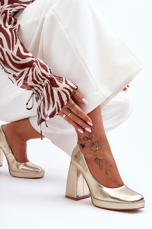 Kůže Pánské Boty Na Masivním Podpatku Zlaté Rosalia