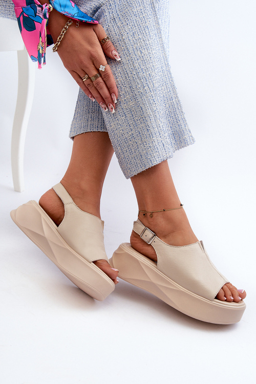Dámské kožené sandály na platformě D&A SJ2301-2 Beige