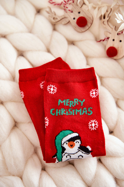 Dětské ponožky "Merry Christmas" Lední medvěd červene