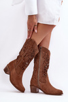 Suede Boots Openwork Cowboy Boots Brown Lewski 3320