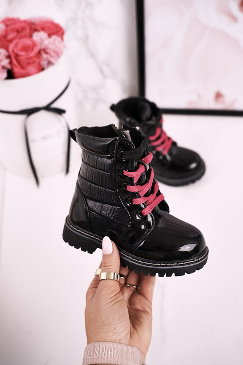 Dětské Izolované Boty S Prošíváním Lakované Černé Pinkie