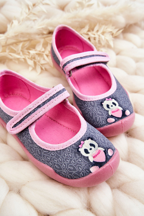 Dětské pantofle Balerína Befado Panda 114X506 šedo-růžová