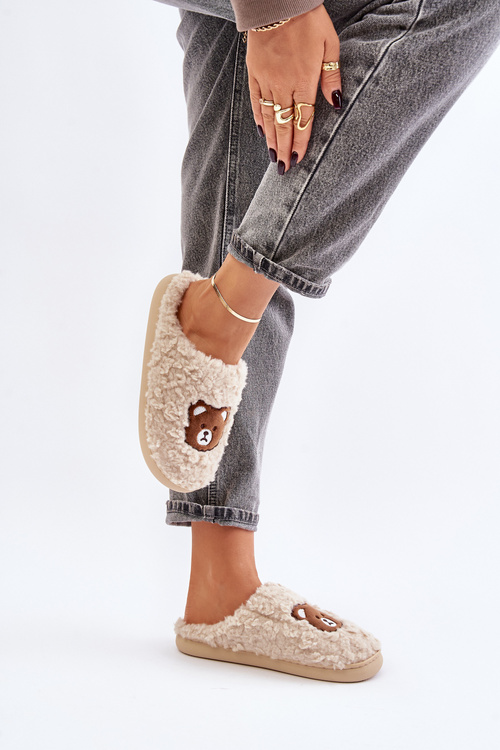 Dámské Pantofle S Kožešinou Typu Beránek A Medvídkem Béžové Temiena