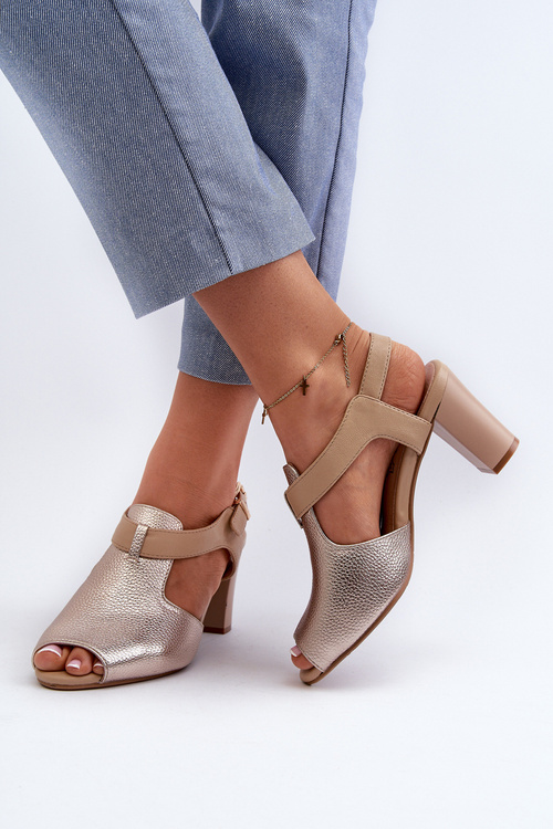 Dámské sandály na podpatku z eko kůže zlaté Queenmarie