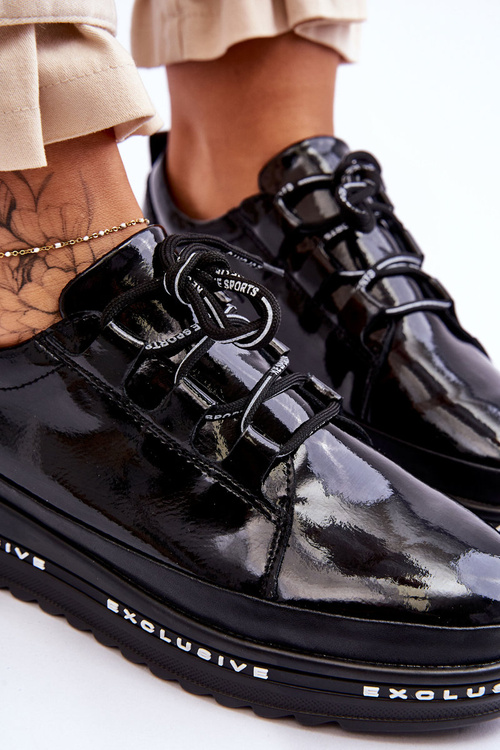 Lakové dámske tenisky na platforme čierne S.Barski LR592B