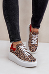 Kožené sneakersy na platforme s leopardím vzorom Zazoo 3346 hnedo-červené
