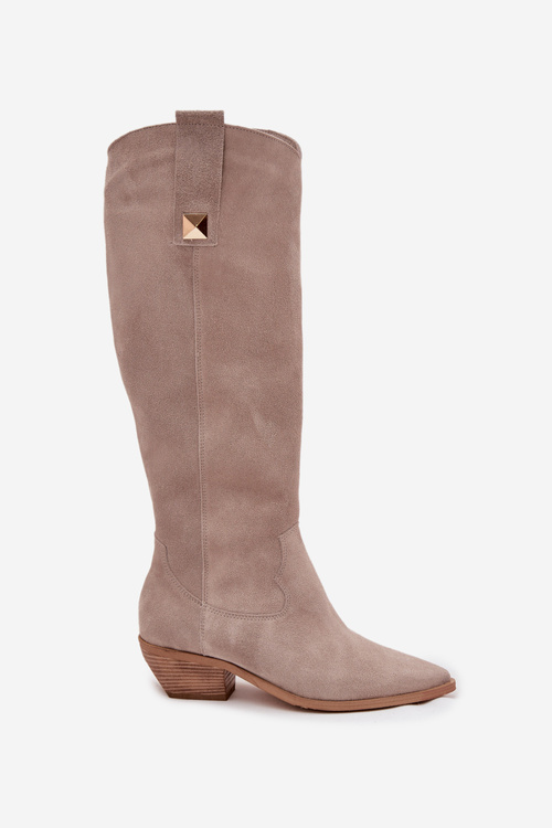 Kožené Semišové Kozačky Kovářky Vyhřívané Zazoo 4224 Cappuccino