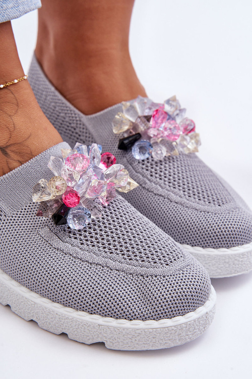 Dámské Slip-on Tenisky s Kameny Šedá Simple