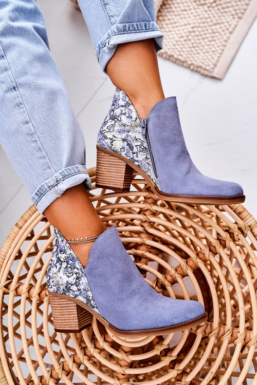 Dámské Kožené Boty Na Podpatku Maciejka Světle Modré 04492